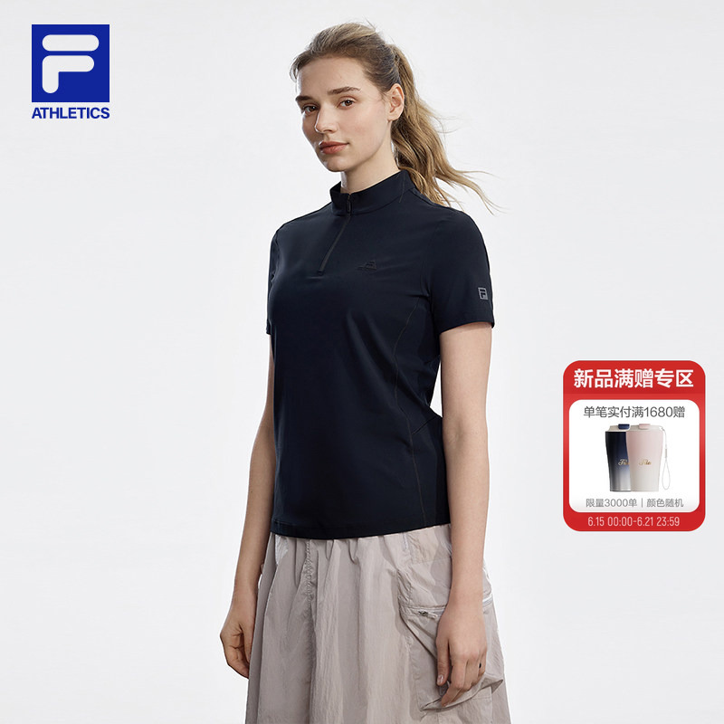 Fila Women's Knitted Short-Sleeved Shirt 2026 Summer New Outdoor Fitness Sports Half-Zip Slim T-Shirt