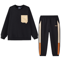 FILA KIDS FILA childrens clothing childrens suit 2024 winter new boys sweatshirt and velvet sweatpants two-piece set