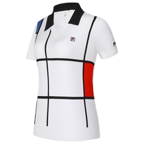 FILA official womens knitted sweater 2024 summer new tennis sport contrasting lapel short-sleeved top
