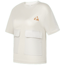 FILA official womens knitted short-sleeved shirt 2024 summer new outdoor sports large pocket loose T-shirt