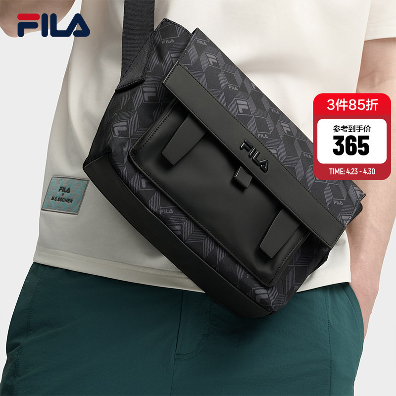 Black Warrior | Fila Crossbody Bag for Men, Black Retro Flip Casual Shoulder Bag, Gift, Vintage Pattern Single Shoulder Bag.