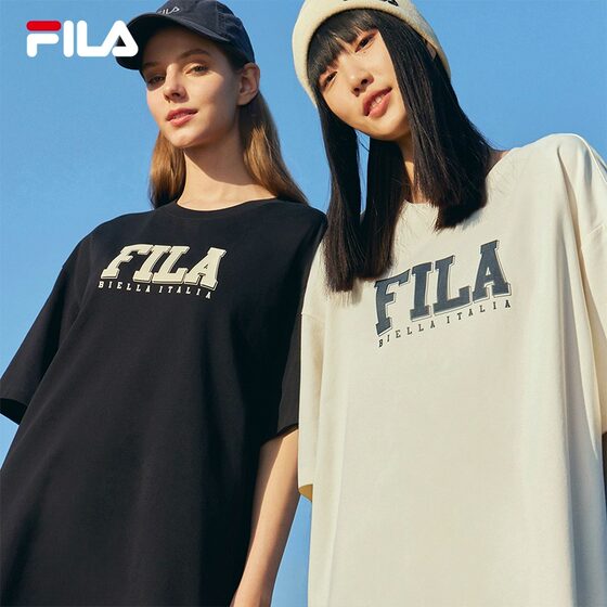 FILA 공식 여성 드레스 여름 신작 롱 스커트 다채로운 루즈 캐주얼 패션 티셔츠 스커트 여성용