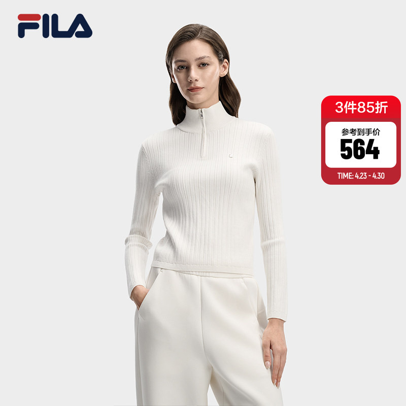 Yang Mi's Same Style Fila Official Knit Sweater for Women, New Spring Fashion Warm Half-Zip Top