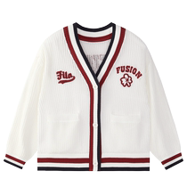 FILA FUSION Fila trendy brand woven jacket womens 2024 autumn new fashion loose cotton V-neck cardigan