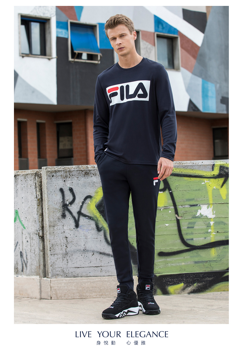 FILA Fila Men T Mới Đan dài tay áo thun thể thao thoải mái | F51M838204A - Áo phông thể thao áo phông lining