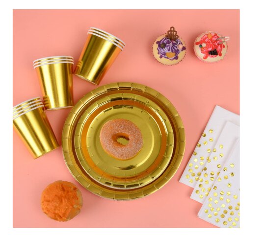Gold hot gold polka dot paper tray disposable picnic paper tray cake plate party cutlery paper cup tissue set