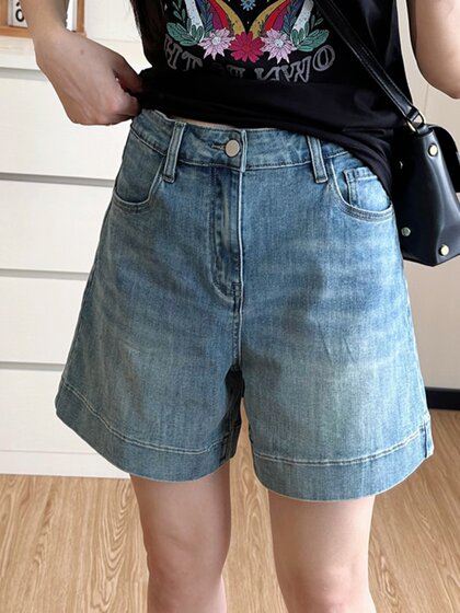 COCO微胖大码复古牛仔短裤女夏季高腰大码显瘦胖mm梨形身材热裤潮