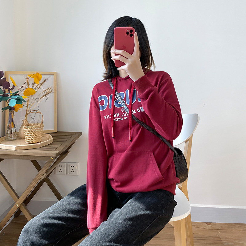 Plus size women's fat mm2021 new autumn clothing covered meat slim coat hooded loose Korean version of thick cotton T women