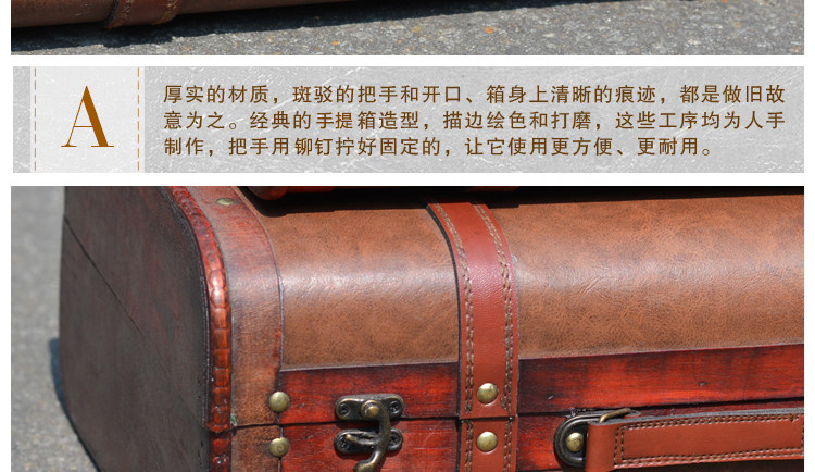 欧式复古手工做旧木制老式手提木箱皮箱摆件家居装饰摆件16