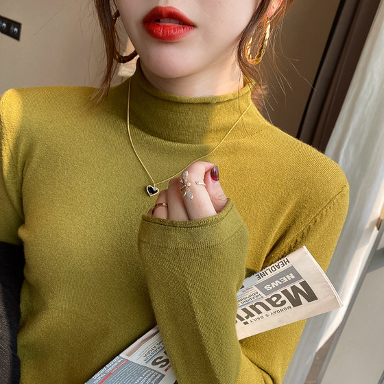 White bottoming shirt for women, autumn and winter half turtleneck, 2024 new style, style winter sweater, black knitted top