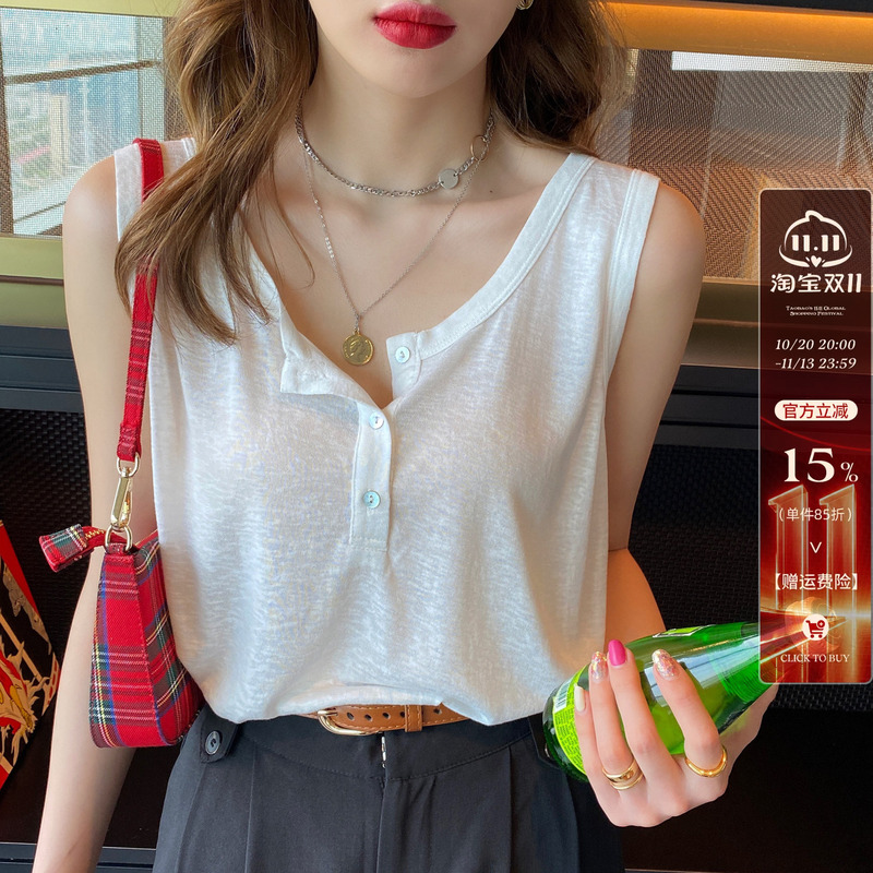 White Bamboo Cotton Camisole for Women, 2026 Autumn New Style, Loose Cotton-Linen Sleeveless Outerwear, Base Layer Top White Bamboo Cotton Camisole for Women, 2026 Autumn New Style, Loose Cotton-Linen Sleeveless Outerwear, Base Layer Top