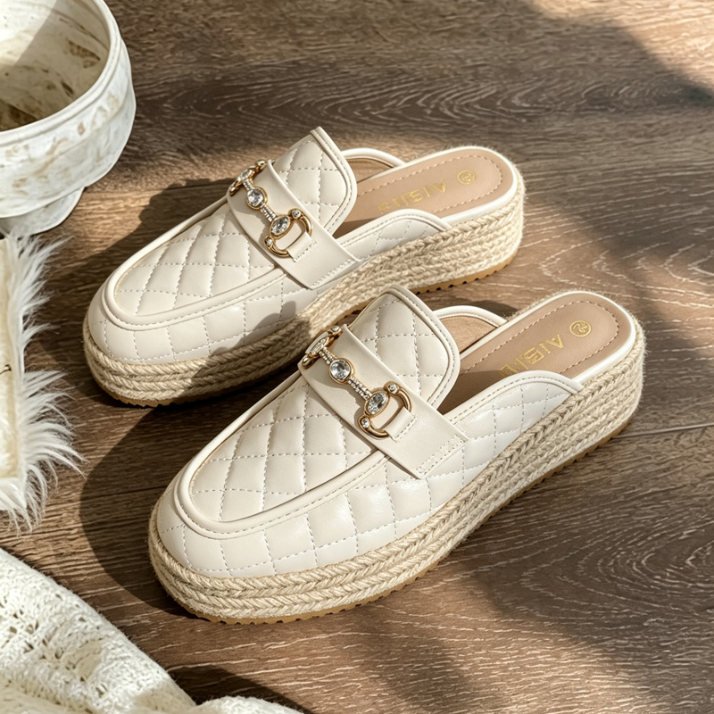 Sheepskin Half-Slippers for Women 2026 New Style Closed-Toe Slip-On Fisherman Shoes Thick-Soled Height-Enhancing Sandals Large Size Women's Shoes