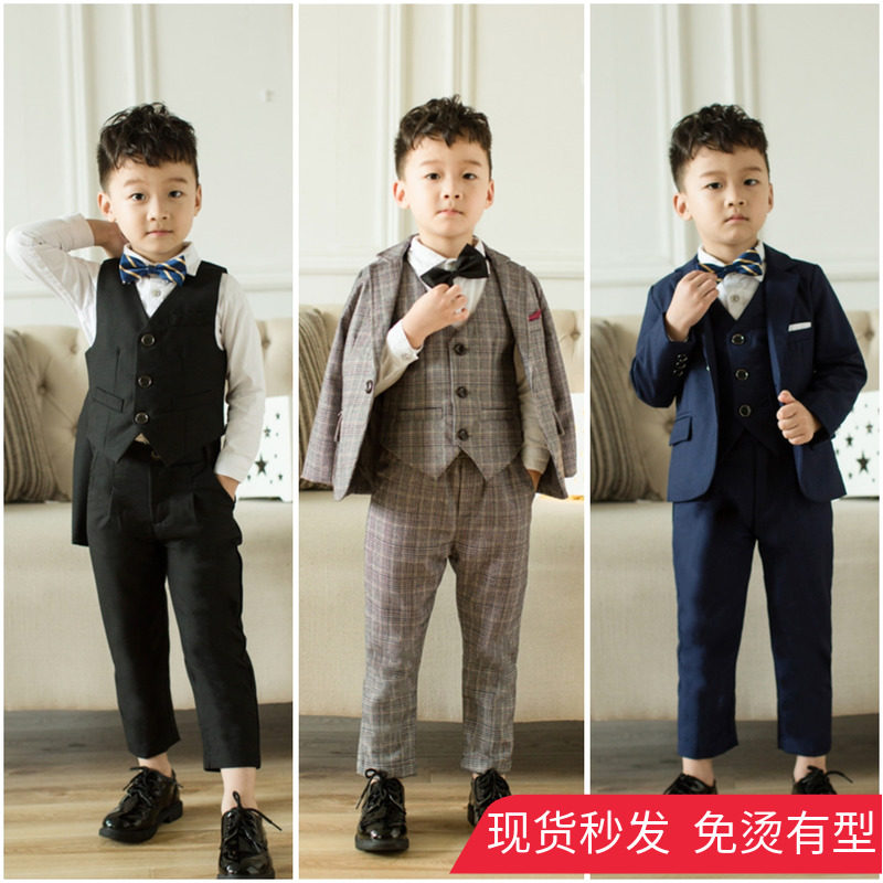 Children's small suit suit three-piece handsome British autumn and winter flower boy boy dress wedding boy piano suit