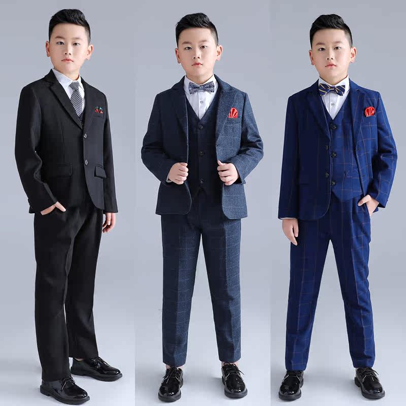 Children's suit three-piece suit plus fertilizer enlarged version of the boy's dress performance autumn and winter wedding piano little host suit