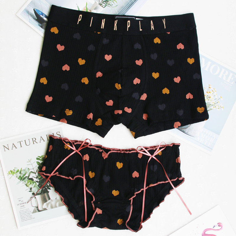 New geometric loving couple's underwear pure cotton cute a pair of men and women lingerie suit men's flat corner women's triangle comfort