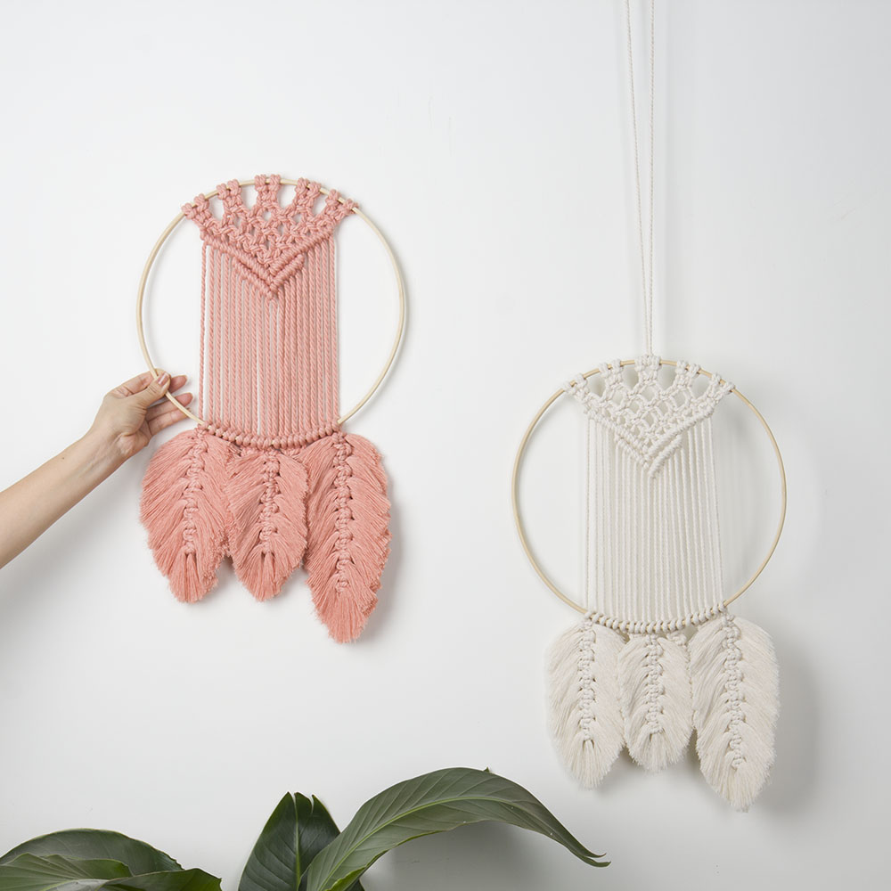 Feather Dreamcatcher DIY gói vật liệu tấm thảm tua rua để gửi hướng dẫn rung dây chuyền tấm thảm dệt kim Macrame đan tay thảm trang trí phòng khách