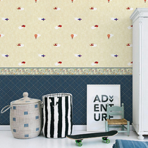 Nordic simple wall cloth airplane balloon sky waistline diamond lattice seamless wall cloth boy room childrens room bedroom