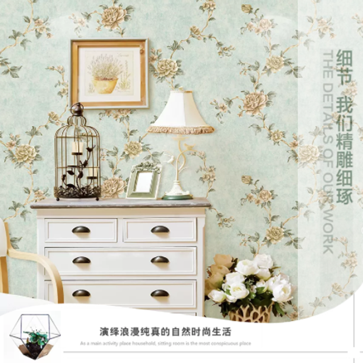 American country rattan flower wallpaper pastoral flower wallpaper non-woven fine pressure living room bedroom TV wall background wall AB