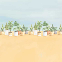 Modern pastoral style potted plant flower waistline seamless wall cloth beach Sky Living room bedroom background wall cloth