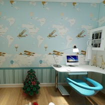 Mediterranean style seamless wall cover cartoon nautical chart waistline vertical stripe Wall cloth boy room Nordic bedroom blue