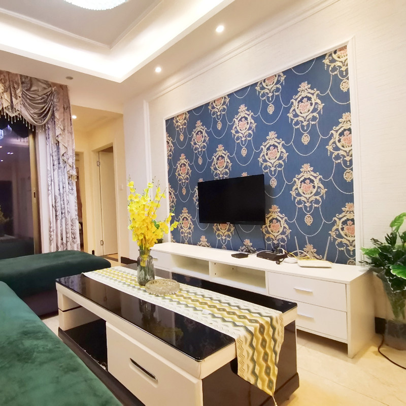 Blue American Field Garden Large flower unwoven cloth embossing AB Pink Yellow Bedroom Wallpaper TV Wall Paper Background Wall