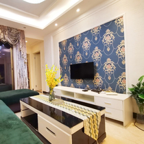 Blue American pastoral flower non-woven fabric embossed AB pink yellow bedroom wallpaper TV wallpaper background wall