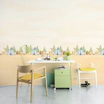 Nordic cartoon seamless wall cloth beige childrens room sika deer bear tent rabbit waist line Wall cloth bedroom