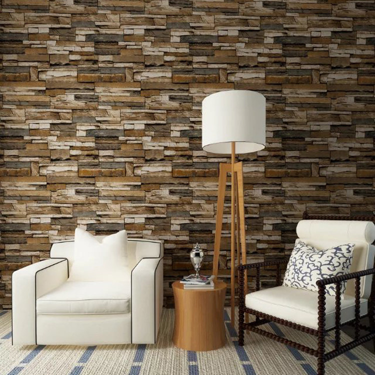 3d Coffee color brick-and-mortar wallpaper imitation ancient brick-and-mortar brick wallpaper Chinese style dining room hotel background wall retro bar