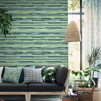 Vegetarian colour embossing Southeast Asian style Cane Imitation Bamboo woven horizontal striped wallpaper Blue Bar Restaurant wallpaper Full laid