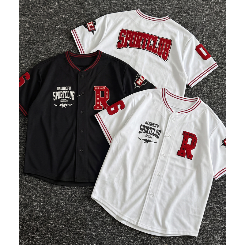 「Rise Brand」Ny Yankees Trendy Baseball Uniform Short-Sleeved Cardigan Loose Half-Sleeved Collarless Shirt T-Shirt for Men