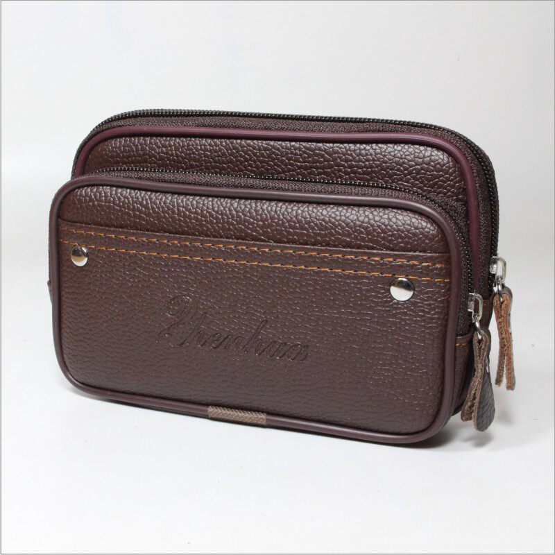 Mobile phone pockets wear belts casual mini middle-aged and elderly men's double-layer outdoor work documents small bag portable cigarette bag wallet