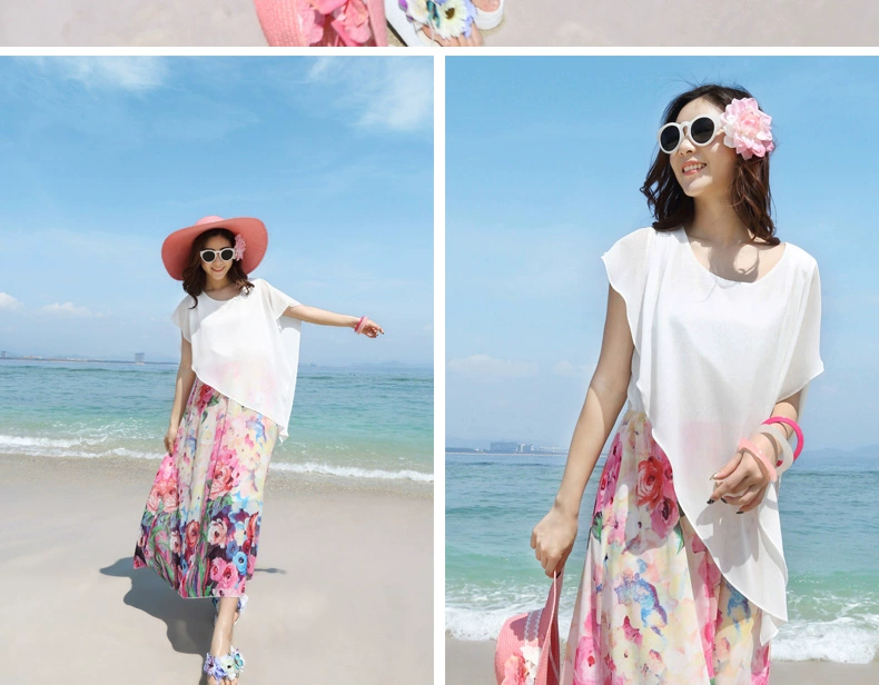 Một wenxi chiffon in đầm mùa hè bên bờ biển kỳ nghỉ bãi biển váy bohemian váy công chúa váy váy rời dài