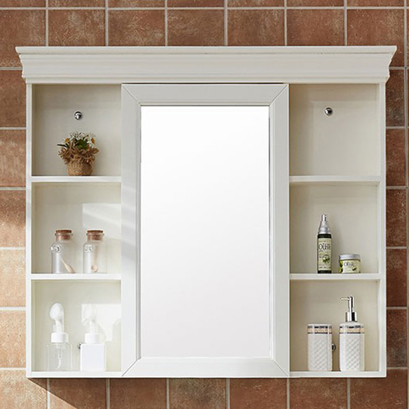 Custom Bathroom Mirror Cabinet Hanging Wall Type Solid Wood Makeup Room Mirror Rack Toilet Wash Face Mirror Box Lamp Nordic Intelligence