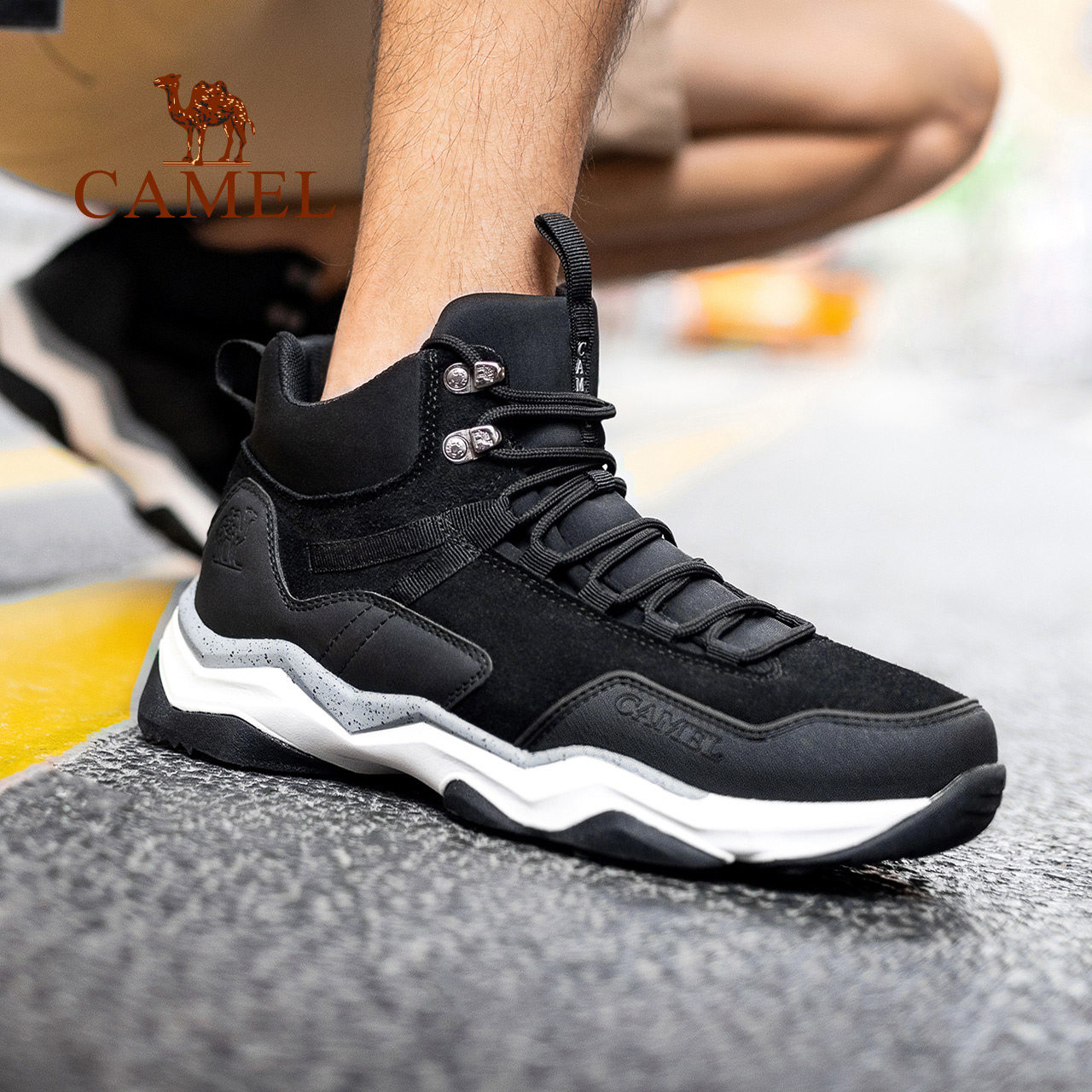 Camel Men Shoes Men Casual Shoes Fall New Deodorant Korean Version Trendy High Cylinder 100 Hitch Black Outdoor Casual Shoes