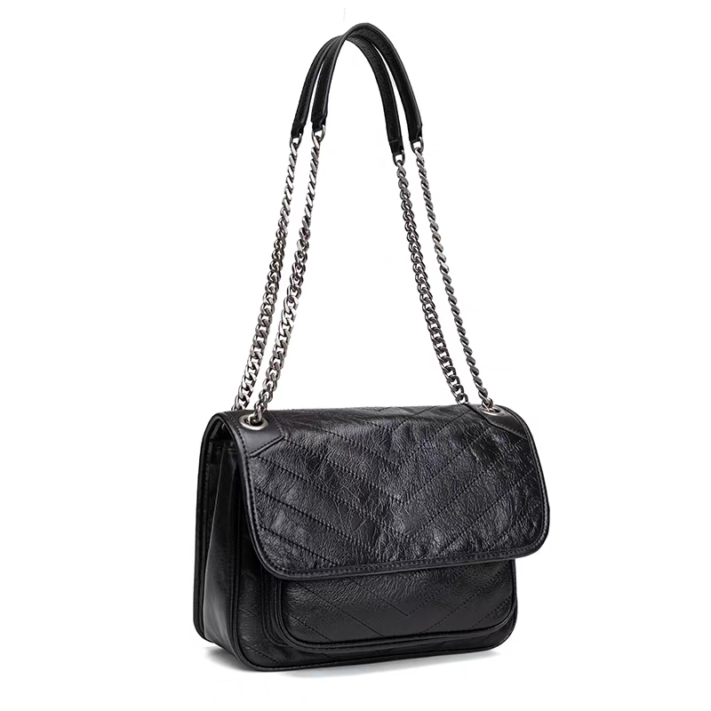 Yangshulin Bag Women's 2025 New Genuine Leather Oil Wax Cowhide Chain Niki Hobo Bag Single Shoulder Crossbody Messenger Bag Yangshulin Bag Women's 2025 New Genuine Leather Oil Wax Cowhide Chain Niki Hobo Bag Single Shoulder Crossbody Messenger Bag