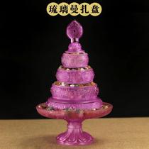 Large Tantric Ancient Dharma Practice Mantra Plate Tibetan Supplies Mandala Offering Mandala Tantric Buddhist Instruments Glass Colored Glass