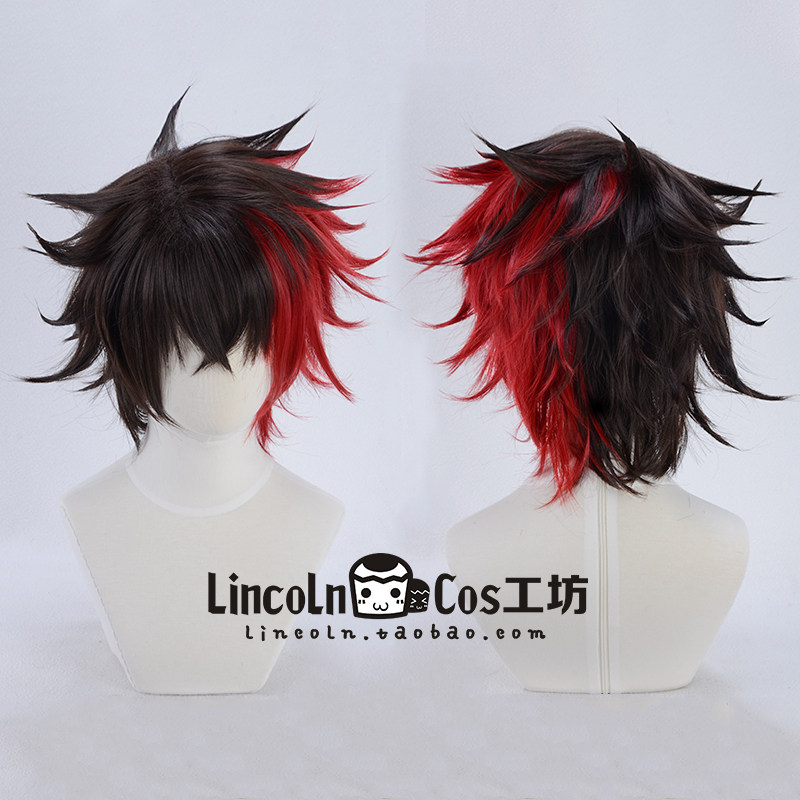 LINCOLN knife sword mess Former Zhongguang COS Wig Character Fake Fur Red Black Double Collared Short Hair-Taobao