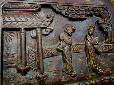 Qiu Hu's opera story character woodcarving presbyian carving deep