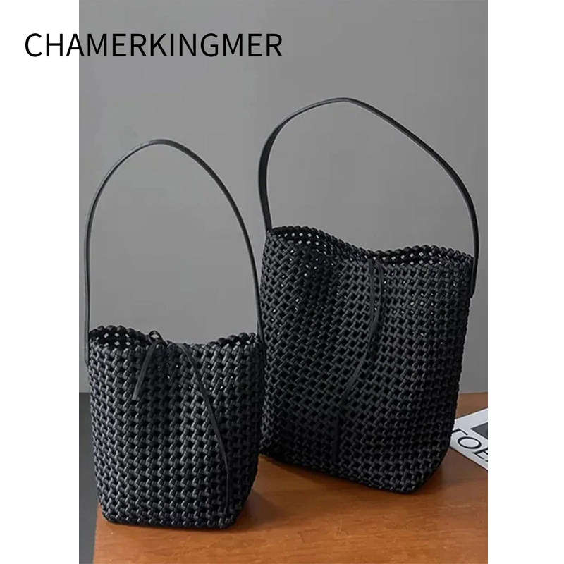 Hollow Woven Bag for Women 2026 Summer New Style Lazy Style Bucket Bag Commuter Mother-Daughter Bag Single Shoulder Tote Bag