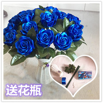 (Send vase) handmade ribbon rose diy material bag Blue Enchantress with teachers day handmade flower package
