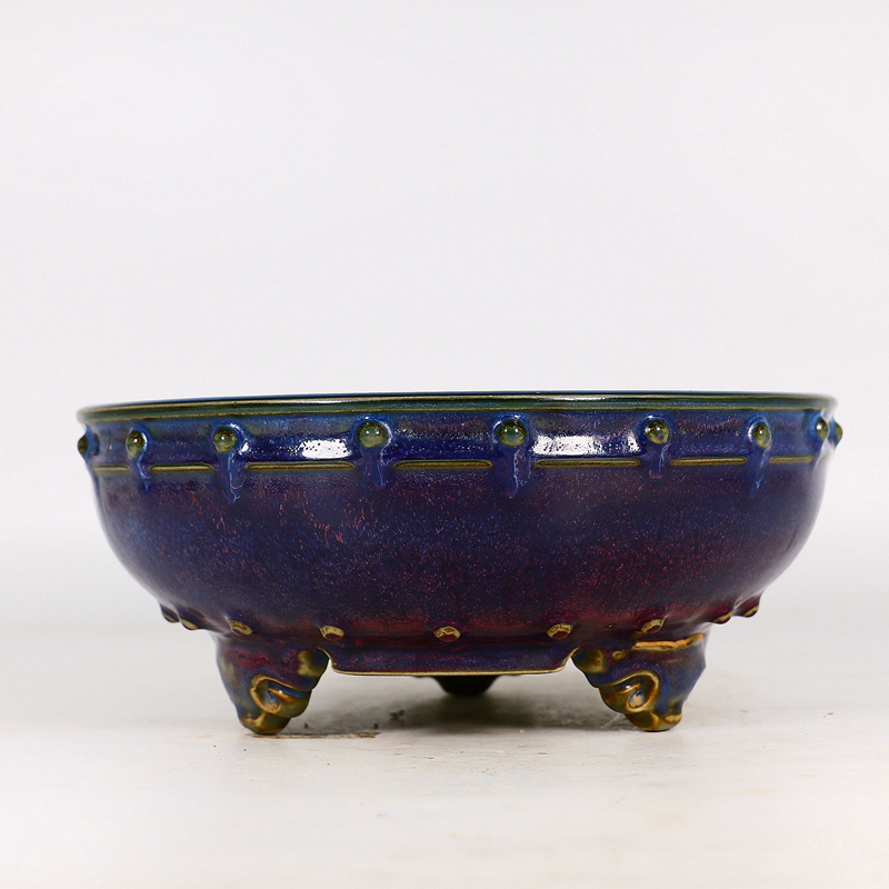 宋钧窑玫瑰紫釉鼓钉洗古董古玩收藏真品包老保真老瓷器