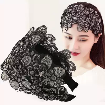 Korean wide-brimmed white hair hoop lace face-showing small hairpin hair accessories Ethnic style embroidered hair hoop hairband headdress