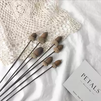 Small oak chestnut fruit dried flowers with rod with flowers Real flowers DIY flower arrangement material dried flower bouquet Living room home decoration ornaments