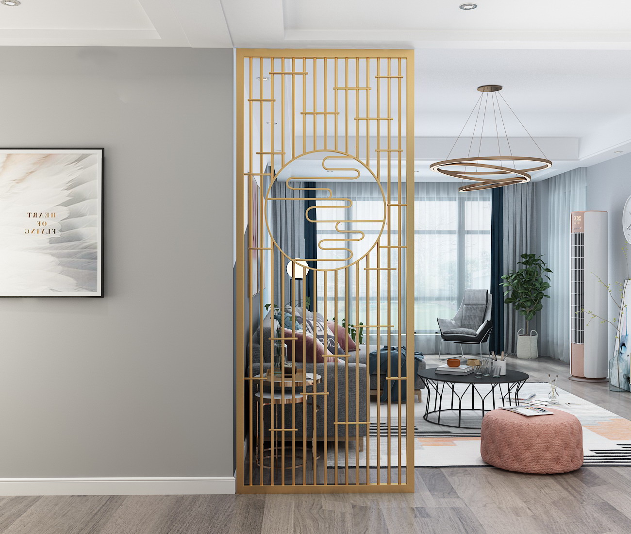 Iron Art Screen Partition Wall Living Room Hollowed-out Office Decoration Into The House Genguan Nordic Industrial Wind Modern Metal Light Lavish