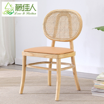 Rattan beauty Nordic medieval rattan chair simple modern backrest wooden chair ins designer net red home dining chair