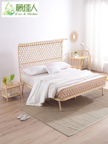 Rattan bed Bed and breakfast Furniture Inn 1 8-meter double bed Japanese bed ins simple Nordic rattan solid wood bed