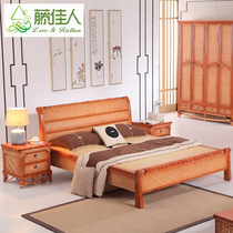 Rattan Lady Rattan Bed 18m Double Bed Bedroom Furniture 15m Solid Wood Rattan Bed Hotel B&B Suite HT