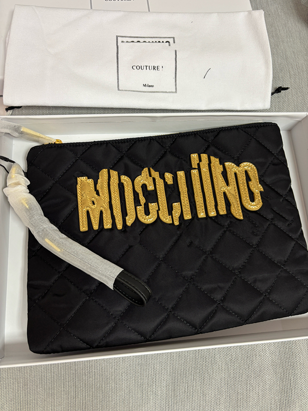 Plaid Logo Polyamide Clutch Bag Women's Black
