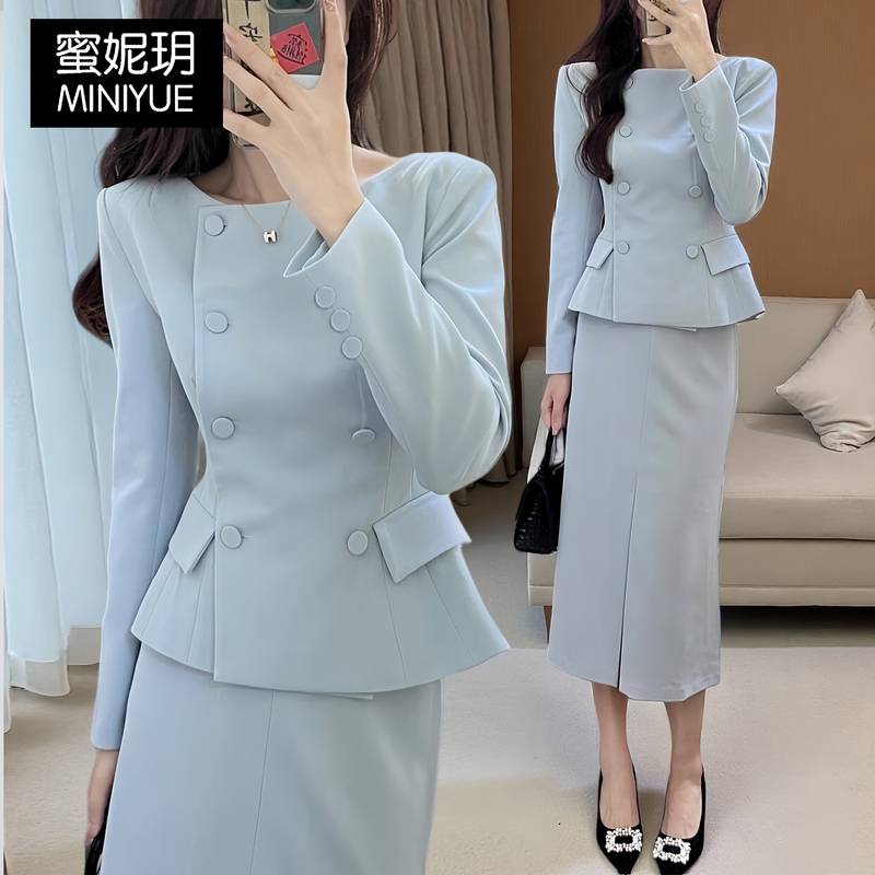 Korean Style Ootd Outfit Small Suit Early Spring Anna Celebrity Style Host Blazer and Pencil Skirt Two-Piece Set