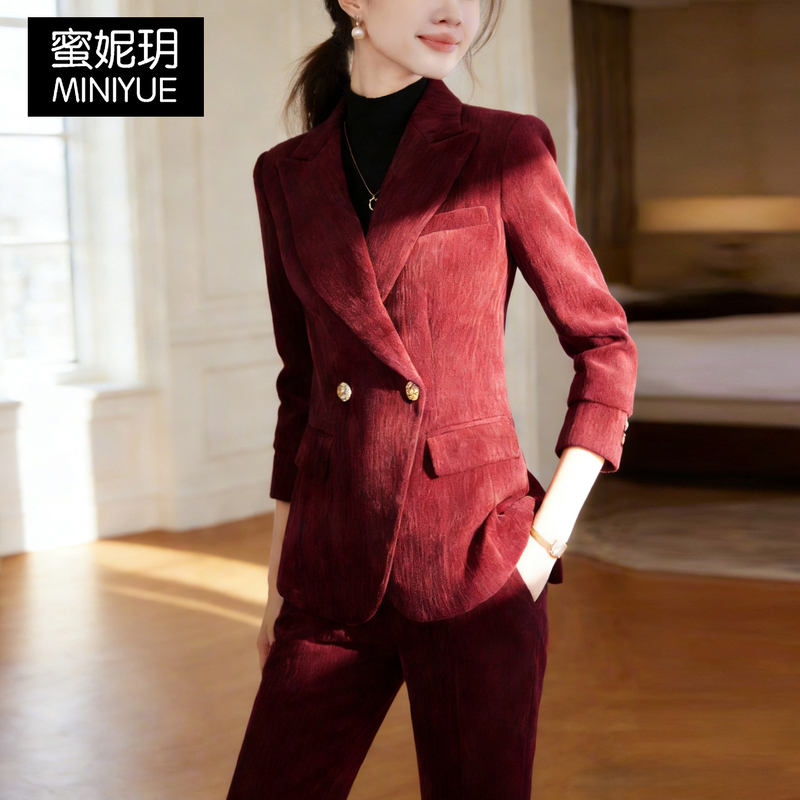 Red Sister-Style Luxurious Winter Outfit Velvet Suit Set Complete Set 2026 Annual Meeting Fashion Pants Two-Piece Set